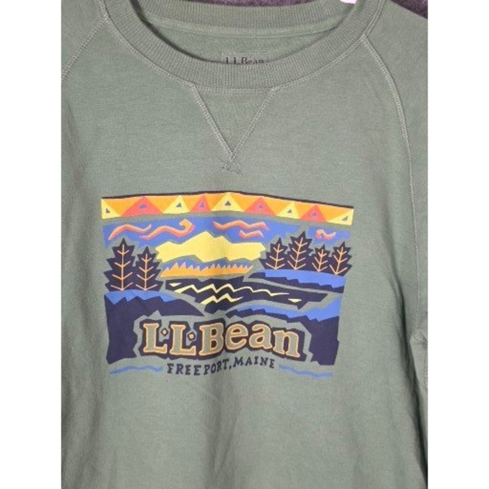 LL Bean Mens Graphic Crewneck Sweatshirt Sage Green Freeport Maine M Tall 515601 - Picture 7 of 9